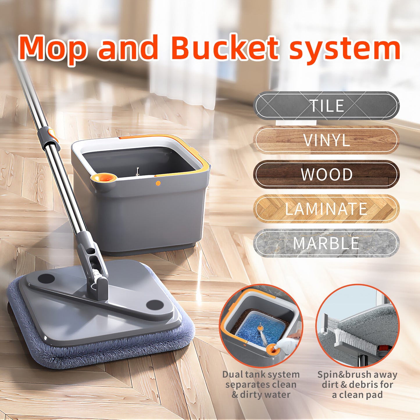 360° Spin Mop and Bucket Set with Self Separation Dirty and Clean Water System
